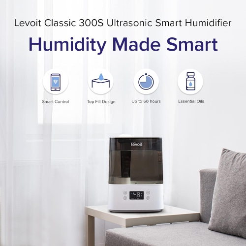 Levoit Humidifier for Bedroom, Cool Mist Humidifiers for Plants, 6L Top Fill for Large Room, Essential Oil Tray, Smart Control, Work with Alexa, Auto