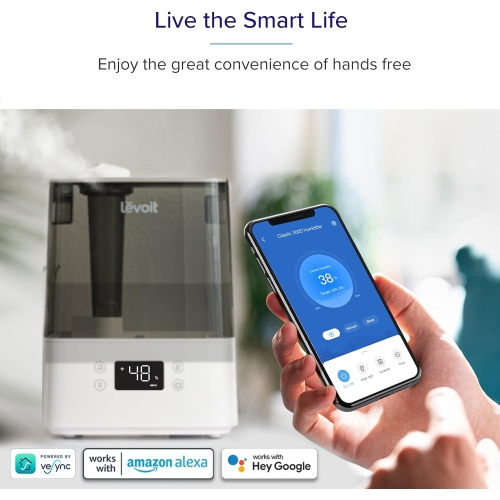 Levoit Humidifier for Bedroom, Cool Mist Humidifiers for Plants, 6L Top Fill for Large Room, Essential Oil Tray, Smart Control, Work with Alexa, Auto
