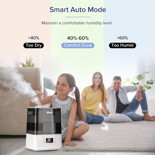 Levoit Humidifier for Bedroom, Cool Mist Humidifiers for Plants, 6L Top Fill for Large Room, Essential Oil Tray, Smart Control, Work with Alexa, Auto