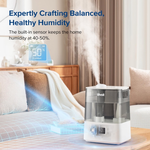 Levoit Humidifier for Bedroom, Cool Mist Humidifiers for Plants, 6L Top Fill for Large Room, Essential Oil Tray, Smart Control, Work with Alexa, Auto