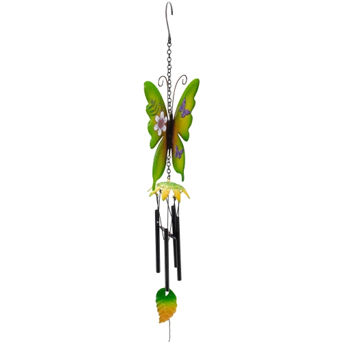 15.75" Green Metal Butterfly Outdoor Garden Windchime
