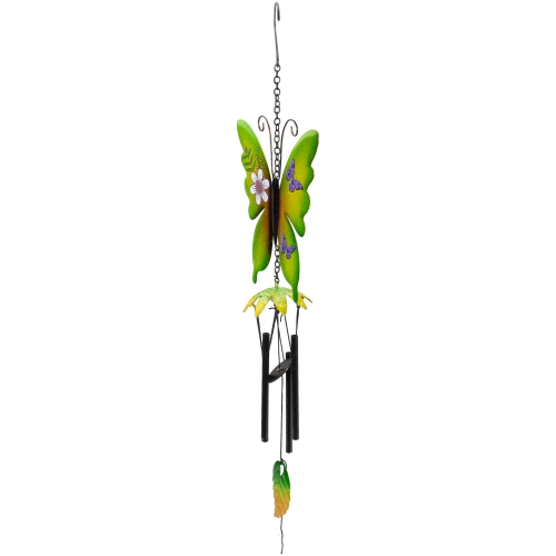 15.75" Green Metal Butterfly Outdoor Garden Windchime