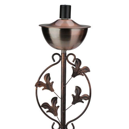 64.5" Brushed Copper Floral Motif Outdoor Patio Garden Oil Lamp Torch