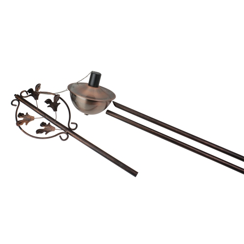 64.5" Brushed Copper Floral Motif Outdoor Patio Garden Oil Lamp Torch