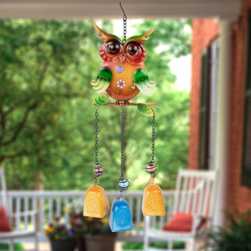 10" Green Metal Owl Outdoor Garden Windchime