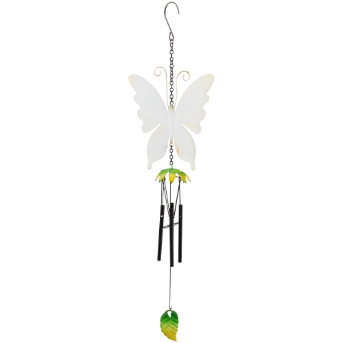 15.75" Orange and Green Metal Butterfly Outdoor Garden Windchime