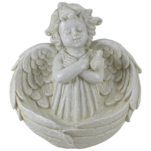 Mangeoire pour oiseaux en forme de statue de jardin d'extérieur, 9 po, Ailes d'ange de Cherub