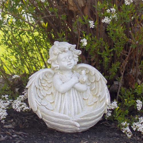Mangeoire pour oiseaux en forme de statue de jardin d'extérieur, 9 po, Ailes d'ange de Cherub