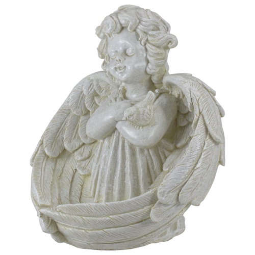 Mangeoire pour oiseaux en forme de statue de jardin d'extérieur, 9 po, Ailes d'ange de Cherub