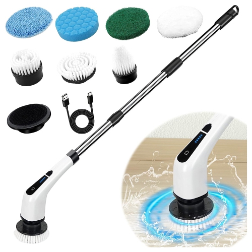 Electric Spin Scrubber,Cordless Scrubber Cleaning Brush with 8 Replaceable  Brush Heads,2 Speeds Power Scrubber Brush for  Bathroom,Tub,Floor,Car,Tile,Black 