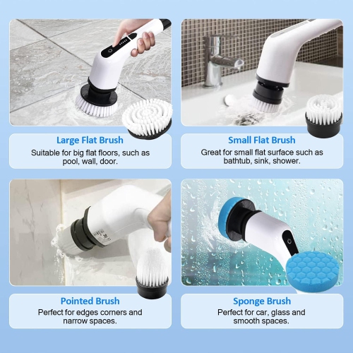 axGear Electric Brush Spin Scrubber Cordless Rechargeable Handheld Power  Cleaning with 7 Replaceable Brush Heads