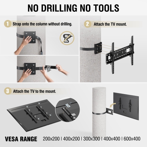 ZeboZap NO Drill Tilt Only Outdoor TV Mount | GAZEBO/Patio/Pergola TV Mount | Square Post TV Mount | Stainless Steel Screws | Weatherproof | Holds