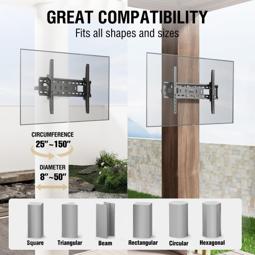 ZeboZap NO Drill Tilt Only Outdoor TV Mount | GAZEBO/Patio/Pergola TV Mount | Square Post TV Mount | Stainless Steel Screws | Weatherproof | Holds