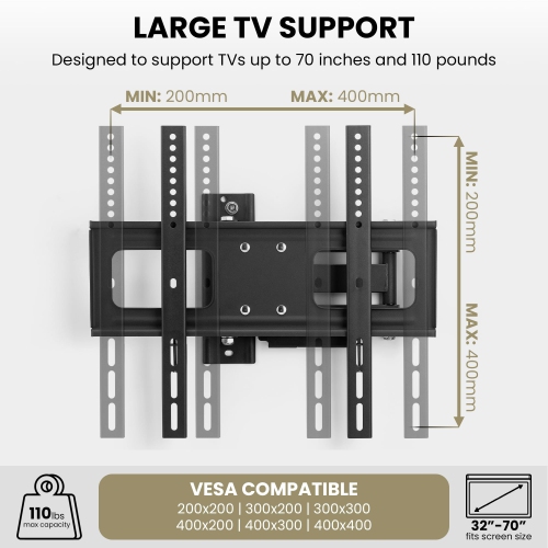 ZeboZap Full Motion Vinyl Siding TV mount | Mount on Vinyl Siding, Stucco, Brick and Stone | WeatherProof | Patio, Backyard | Stainless Steel H/w |