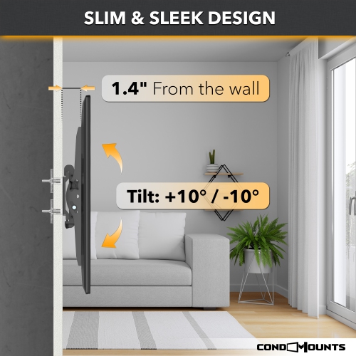 CondoMounts Tilt TV Wall Mount For Steel Stud | NO Stud | TV Mount Metal Studs | Holds 132lbs TV | Fits 37"-80" TVs | Includes Elephant Anchor Set