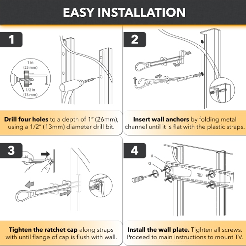 CondoMounts Tilt TV Wall Mount For Steel Stud | NO Stud | TV Mount Metal Studs | Holds 132lbs TV | Fits 37"-80" TVs | Includes Elephant Anchor Set