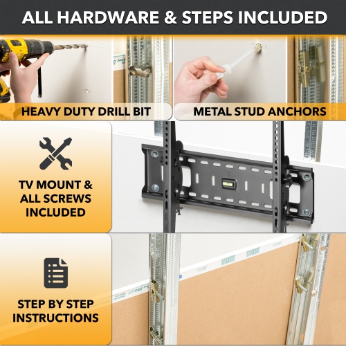 CondoMounts Tilt TV Wall Mount For Steel Stud | NO Stud | TV Mount Metal Studs | Holds 132lbs TV | Fits 37"-80" TVs | Includes Elephant Anchor Set