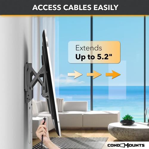 CondoMounts Advanced Tilt TV Wall Mount 4D extension | Easy Install for Metal Stud & No Stud walls | Holds 100lbs | 37-in. to 80-in. TVs | Fits up to