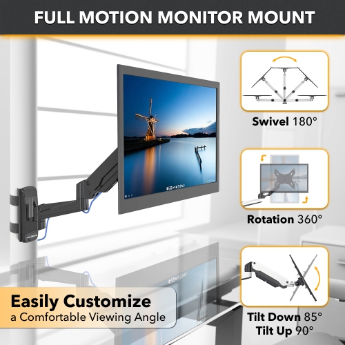 CondoMounts NO Drill Full Motion Pillar Monitor Mount | WorkBench Monitor Mount | Pallet Rack | GAS Spring Arm with VESA Plate | Holds 18lbs | Up to