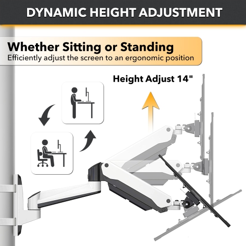 CondoMounts NO Drill Full Motion Pillar Monitor Mount | WorkBench Monitor Mount | Pallet Rack | GAS Spring Arm with VESA Plate | Holds 18lbs | Up to
