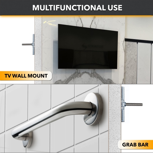 CondoMounts Tiled Wall TV Mounting Kit | Granite/Marble Wall | NO Stud Wall | Grab Bar | Home Accessories Mount | Holds 90lbs | Includes 4 Elephant