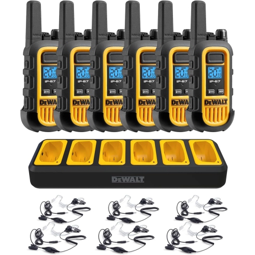 DEWALT 6  Walkie Talkies Plus Earpieces - Dxfrs300 1 Watt Heavy Duty Waterproof, Shock Resistant, Long Range Two-Way Radio Set With Vox, 6 Radios And 6 Dxfrs-Sv1 Headsets (7273794)