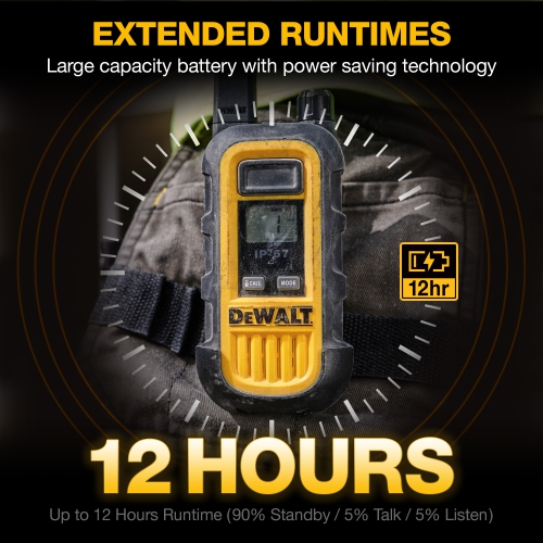 2 DeWalt DXFRS300 Walkie Talkies Plus Earpieces - 1 Watt Heavy Duty Work Site Two Way Radio Set Waterproof, Shock Resistant, Long Range, 2 Radios and
