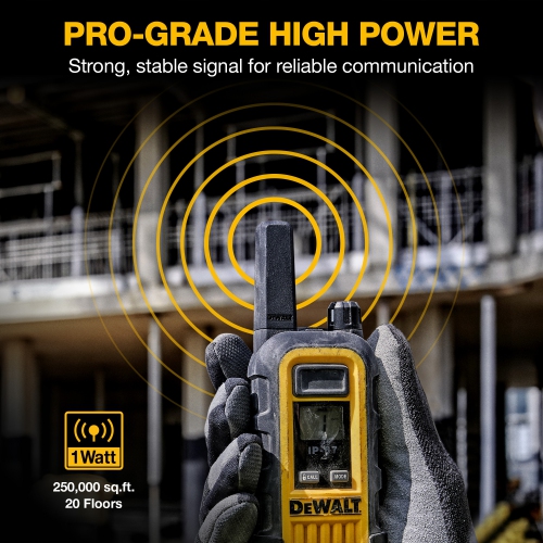 2 DeWalt DXFRS300 Walkie Talkies Plus Earpieces - 1 Watt Heavy Duty Work Site Two Way Radio Set Waterproof, Shock Resistant, Long Range, 2 Radios and