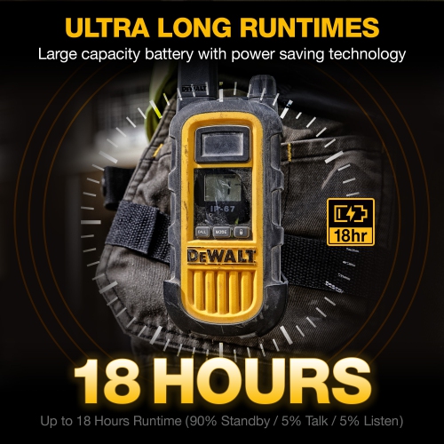 2 écouteurs DeWALT Walkie Talkies PLUS, étanches et résistants aux chocs, à longue portée, avec radio bidirectionnelle de DXFRS800 2 W avec VOX, 2