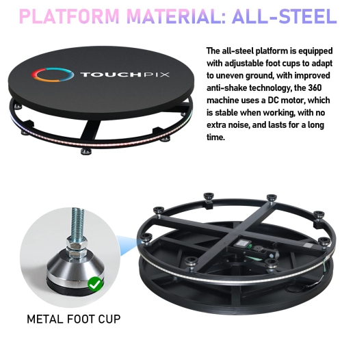 Portable 360 automatic rotation photo/video slow motion selfie booth for parties & events with Ring Light RGB light band - iPhone / iPad / DSLR / Go