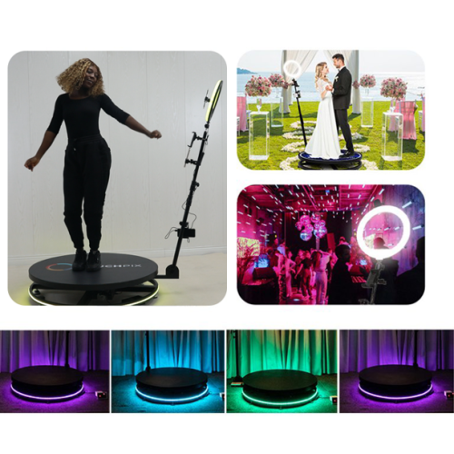 Portable 360 automatic rotation photo/video slow motion selfie booth for parties & events with Ring Light RGB light band - iPhone / iPad / DSLR / Go