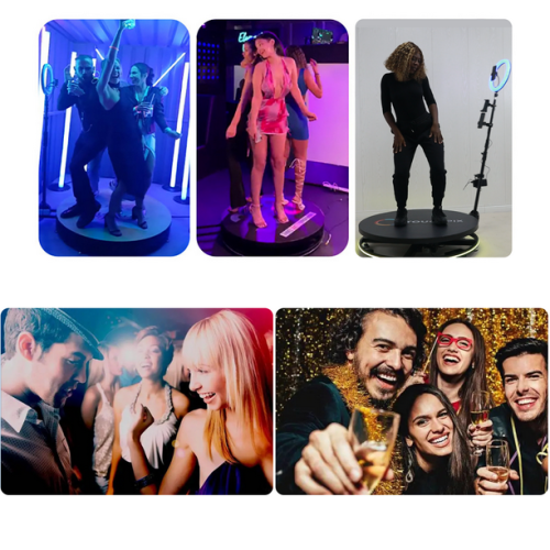 Portable 360 automatic rotation photo/video slow motion selfie booth for parties & events with Ring Light RGB light band - iPhone / iPad / DSLR / Go