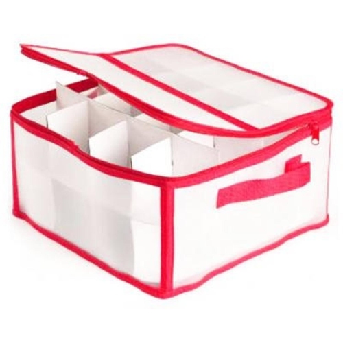 12" Red and Clear Zip-Up Christmas Ornament Storage Bag - Holds 32 Ornaments