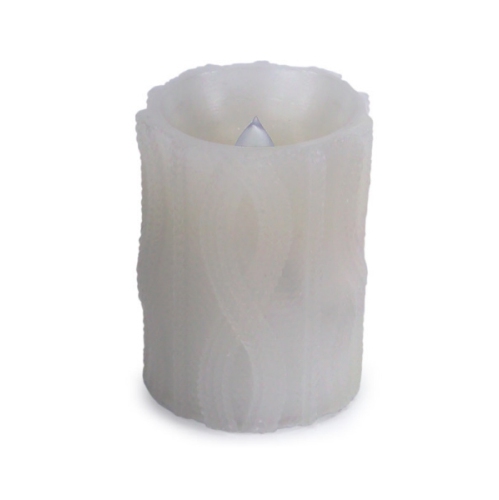 4" White Cable Knit Battery Operated Flameless LED Wax Christmas Pillar Candle