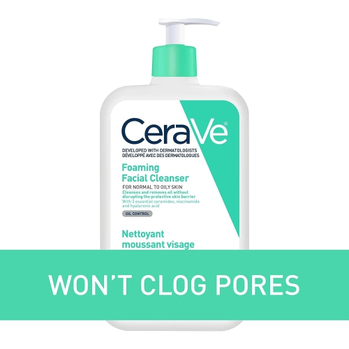 CeraVe FOAMING Face Cleanser, Gentle Face Wash with Hyaluronic Acid, Niacinamide, Ceramides.