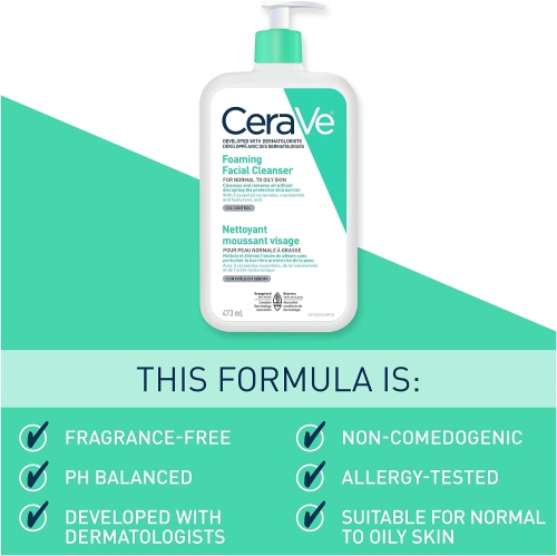 CeraVe FOAMING Face Cleanser, Gentle Face Wash with Hyaluronic Acid, Niacinamide, Ceramides.
