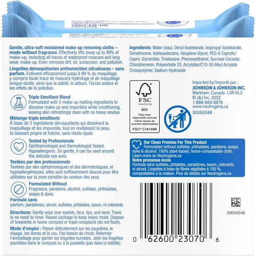 Neutrogena Makeup Remover Cleansing Face Wipes, Alcohol Free Facial Wipes , Dual Pack
