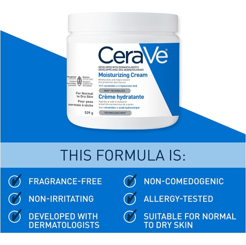 CeraVe Moisturizing Cream | Daily Face, Body & Hands Moisturizer for Dry Skin With Hyaluronic Acid and Ceramides for Women and Men. Sensitive skin,