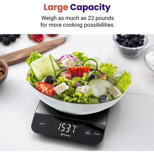 Etekcity Luminary 22 lb – Balance numérique pour cuisine alimentaire pour perte de poids, IPX6 étanche, rechargeable, onces et grammes pour la