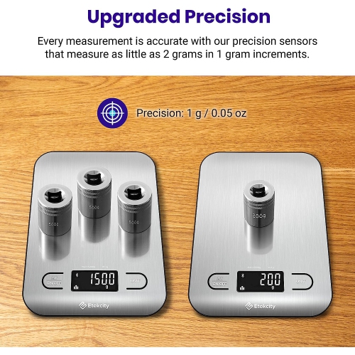 Etekcity Luminary 11lb Food Kitchen Digital Scale for Weight Loss, IPX6 Waterproof, Rechargeable, Ounces and Grams for Cooking Baking, 0.05oz/1g