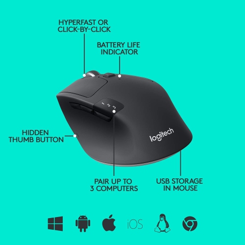 OPENBOX Logitech M720 Triathlon Multi-Device Wireless Mouse, Bluetooth, USB Unifying Receiver -Black