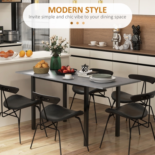HOMCOM Expandable Dining Table with Detachable Side, Folding Kitchen Table for 6 People, Extending Table with Steel Frame for Small Spaces, Dark Grey