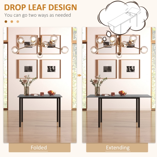 HOMCOM Expandable Dining Table with Detachable Side, Folding Kitchen Table for 6 People, Extending Table with Steel Frame for Small Spaces, Dark Grey