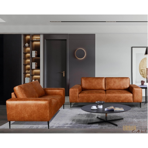 URBAN CALI  Fresno 2 Piece Sofa And Loveseat Set In Rustic In Light Brown