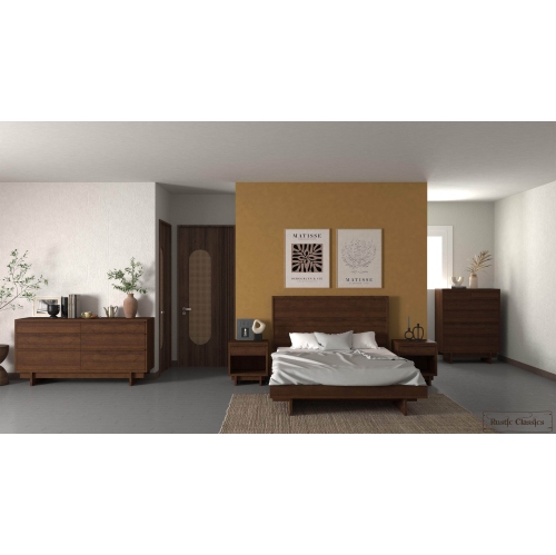 Ensemble 5 pièces style chambre à coucher avec lit plateforme en bois récupéré Jasper de rustiques Classics - très grand lit