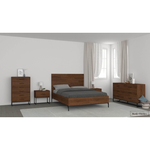 Rustic Classics Blackcomb 5 Piece Reclaimed Wood and Metal Platform Bedroom Furniture Set in Coffee Bean