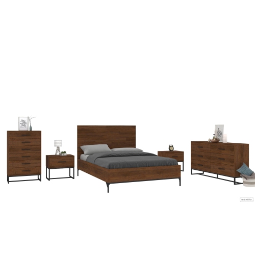 Rustic Classics Blackcomb 5 Piece Reclaimed Wood and Metal Platform Bedroom Furniture Set in Coffee Bean