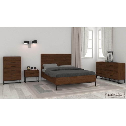 Rustic Classics Blackcomb 4 Piece Reclaimed Wood and Metal Platform Bedroom Furniture Set in Coffee Bean