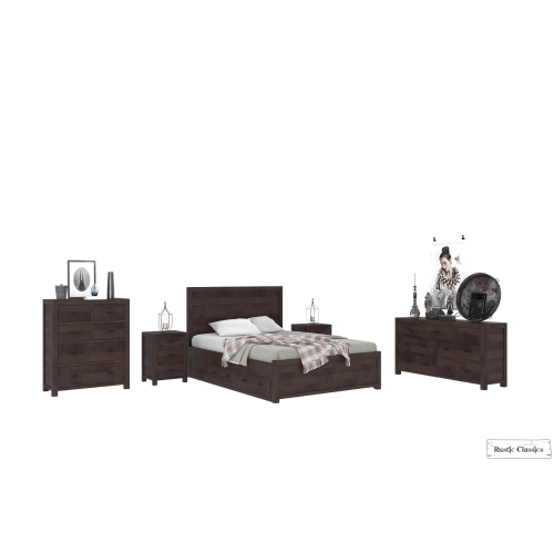 RUSTIC CLASSICS  Whistler 5 Piece Reclaimed Wood Storage Platform Bedroom Furniture Set In (King) In Brown