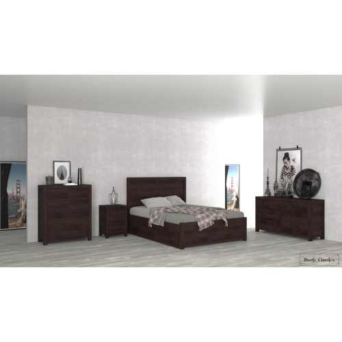 RUSTIC CLASSICS  Whistler 4 Piece Reclaimed Wood Storage Platform Bedroom Furniture Set In (Queen) In Brown